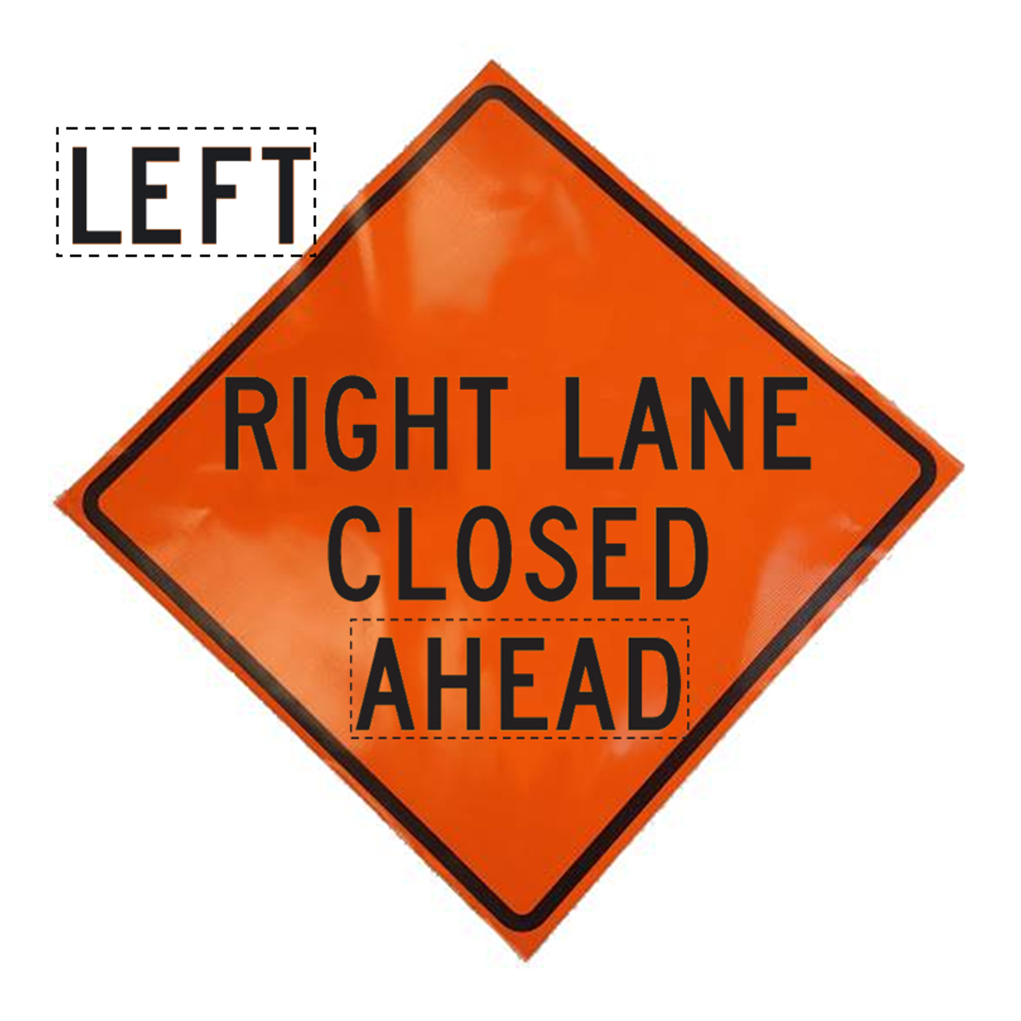 Eastern Metal, Fluorescent Vinyl Roll-up Sign w/2 Provisions, Height 48 in, Width 48 in, Model# C-48-NRFVO-4LEX-(R)LC(A)